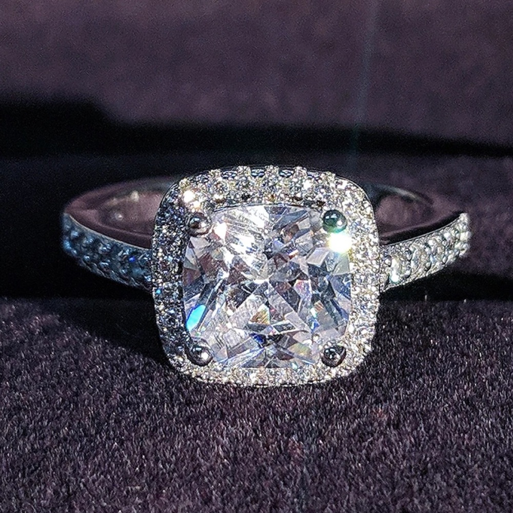 NEW 925 STERLING SILVER DIAMOND CUSHION CUT RING